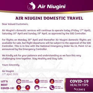 air niugini travel advisory