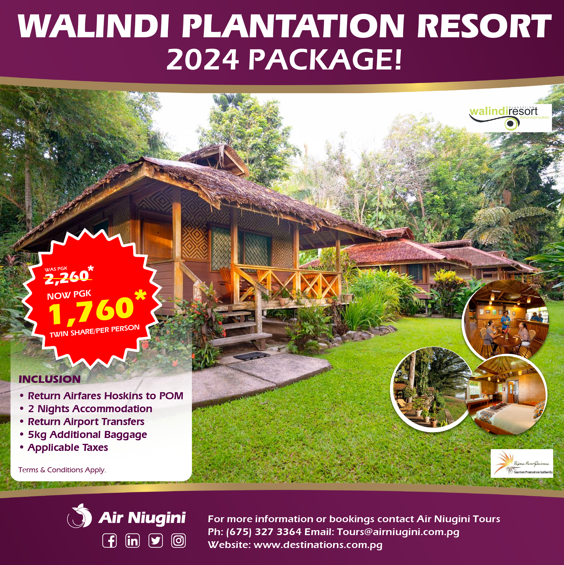 PXT1343 WALINDI PLANTATION RESORT PACKAGE FB 1926 x - Air Niugini