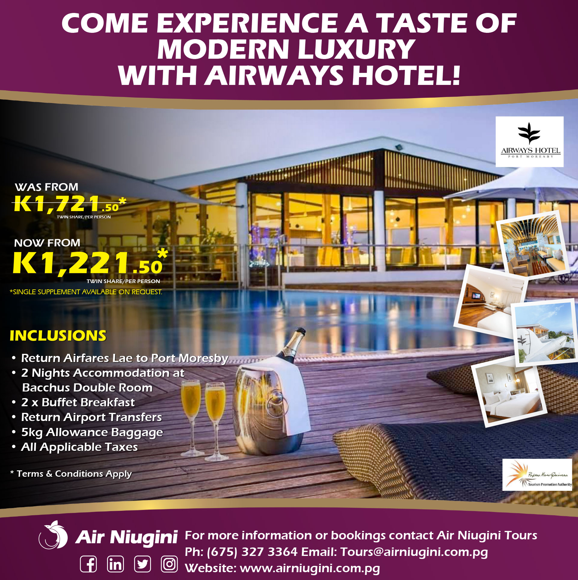 PXT1458 AIRWAYS HOTEL PACKAGE FB 1926 x - Air Niugini